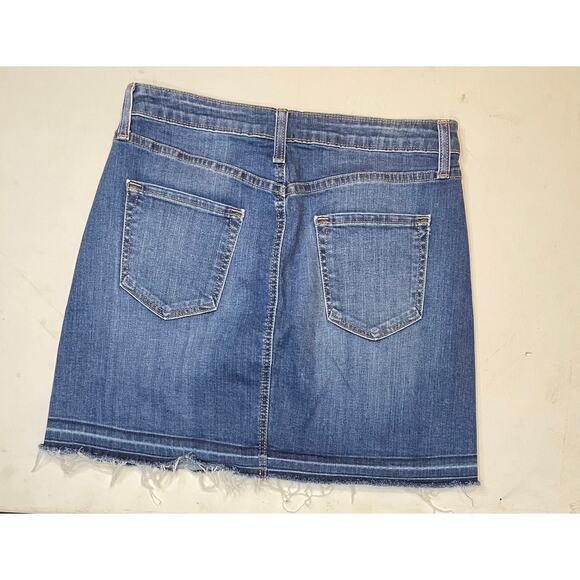 Just Black Denim Raw Hem Mini Skirt Women’s M Blue Stretch USA Made Americana - Picture 7 of 9